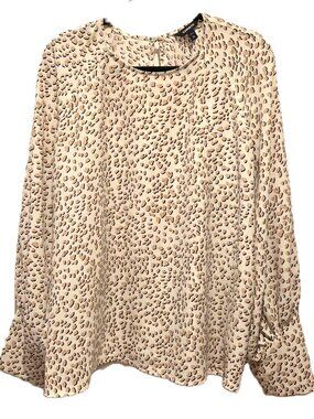 Express Blouse Cheetah Animal Print Shirt Lightweight Office Button Cuffs XL